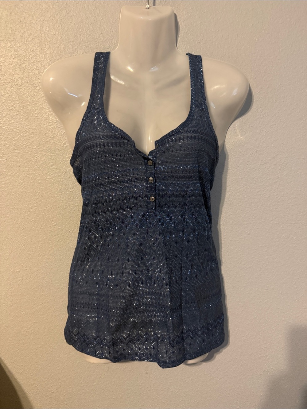 American Eagle Outfitters Navy Crochet Henley Tank
